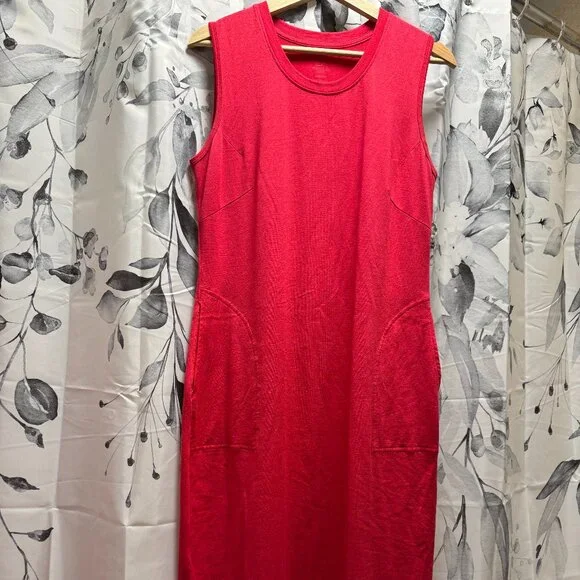 WoolX Cassie Dress Midi Length With Pockets "Viva Magenta" Pink - Picture 1 of 11